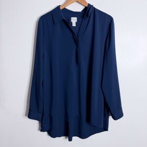 Chico’s Navy Long Sleeve Blouse XL Asymmetrical Henley Chico’s 3 Casual Workwear